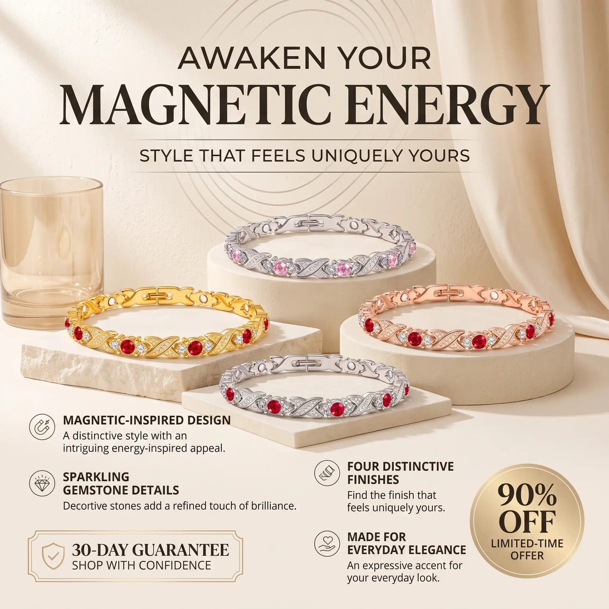 Energy Magnetic Bracelet – Elegant Gemstone Details, Four Beautiful Finishes & Everyday Statement Style-Last Day Sale-90% OFF🔥