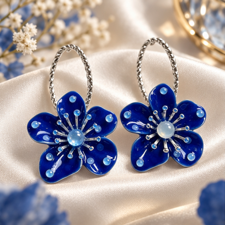 Blue Blossom Crystal Flower Hoop Earrings
