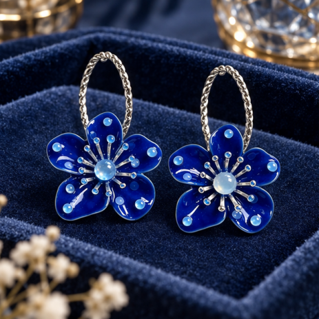 Blue Blossom Crystal Flower Hoop Earrings