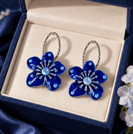 Blue Blossom Crystal Flower Hoop Earrings