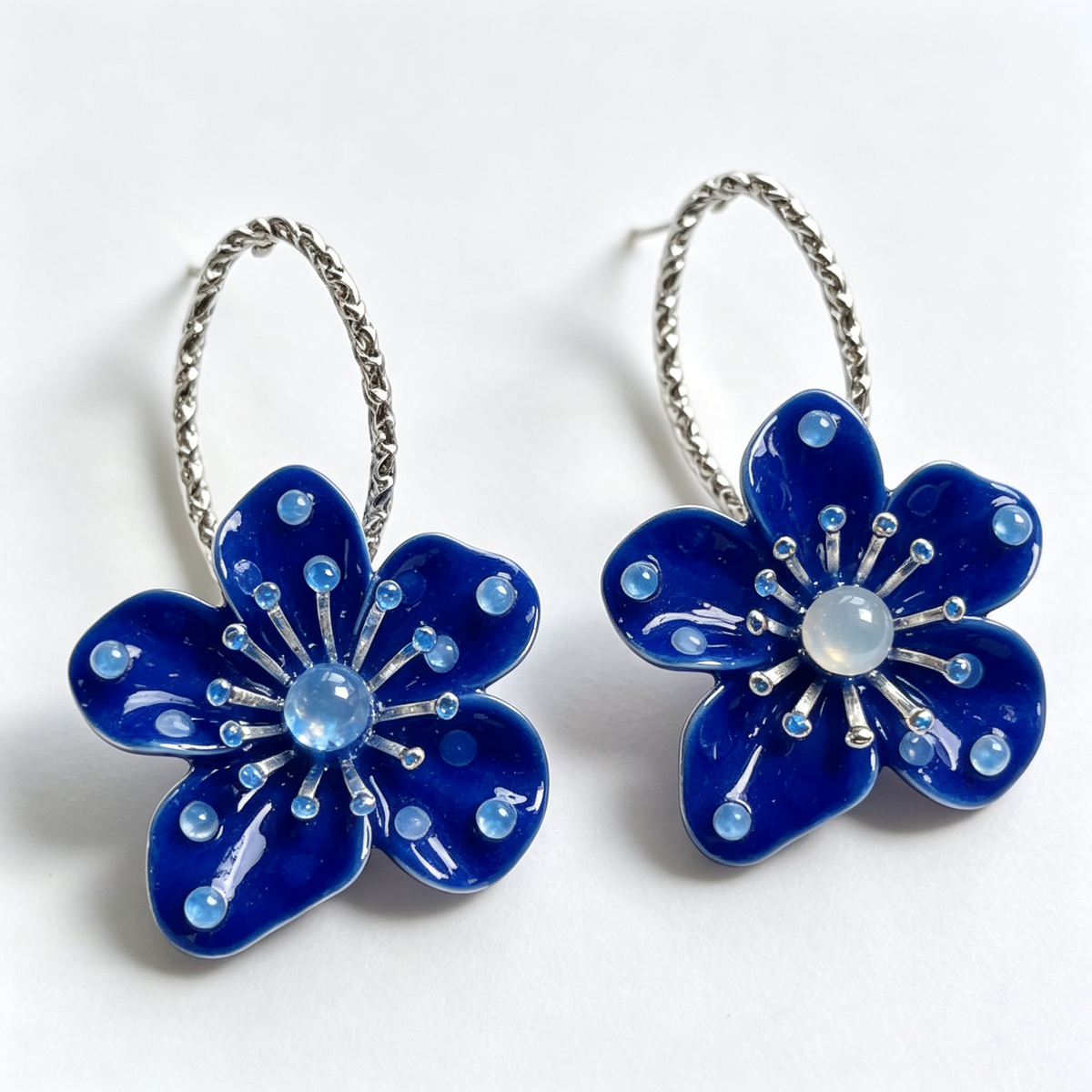Blue Blossom Crystal Flower Hoop Earrings