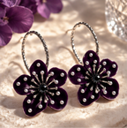 Midnight Bloom Pearl Floral Hoop Earrings