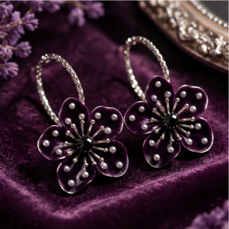 Midnight Bloom Pearl Floral Hoop Earrings