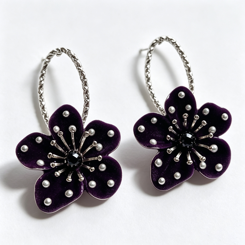 Midnight Bloom Pearl Floral Hoop Earrings
