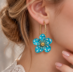 Ocean Bloom Crystal Floral Hoop Earrings
