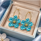 Ocean Bloom Crystal Floral Hoop Earrings