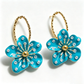 Ocean Bloom Crystal Floral Hoop Earrings