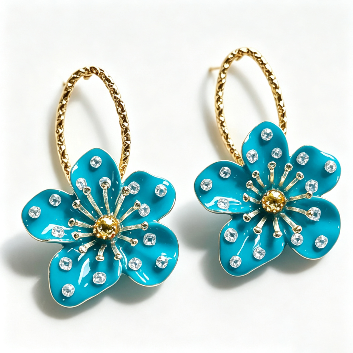 Ocean Bloom Crystal Floral Hoop Earrings