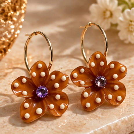 Amber Bloom Pearl Floral Hoop Earrings
