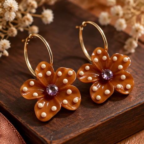 Amber Bloom Pearl Floral Hoop Earrings