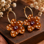 Amber Bloom Pearl Floral Hoop Earrings