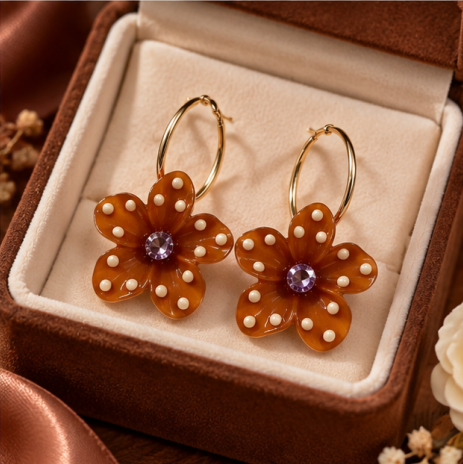 Amber Bloom Pearl Floral Hoop Earrings