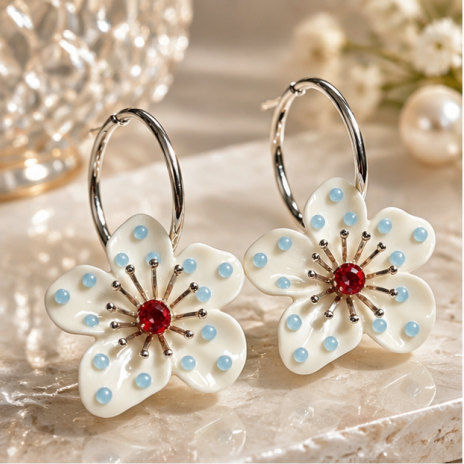 Ivory Bloom Pearl Floral Hoop Earrings