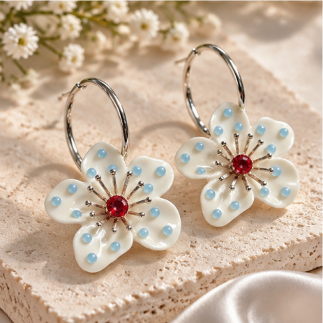 Ivory Bloom Pearl Floral Hoop Earrings