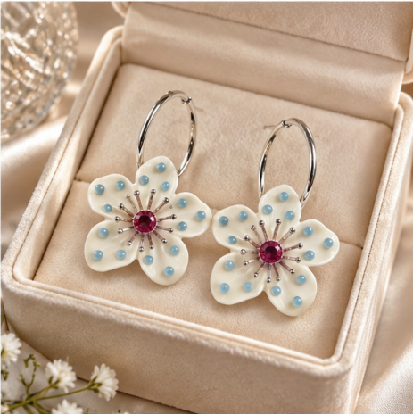 Ivory Bloom Pearl Floral Hoop Earrings