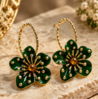 Emerald Garden Pearl Floral Hoop Earrings