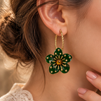 Emerald Garden Pearl Floral Hoop Earrings