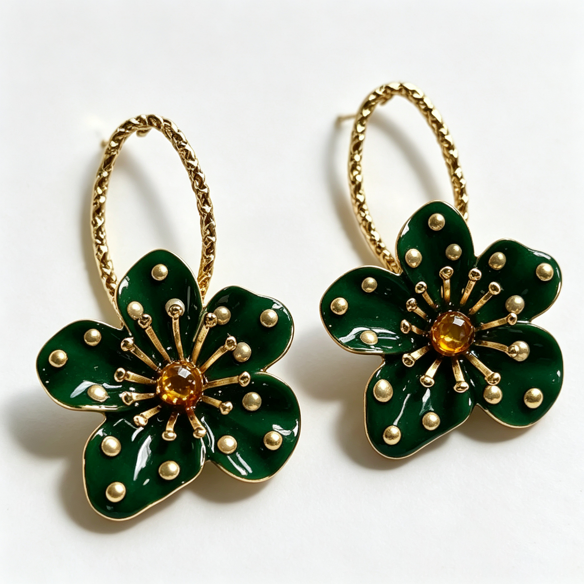 Emerald Garden Pearl Floral Hoop Earrings