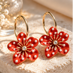 Scarlet Bloom Crystal Floral Hoop Earrings