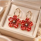 Scarlet Bloom Crystal Floral Hoop Earrings