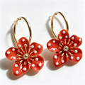 Scarlet Bloom Crystal Floral Hoop Earrings