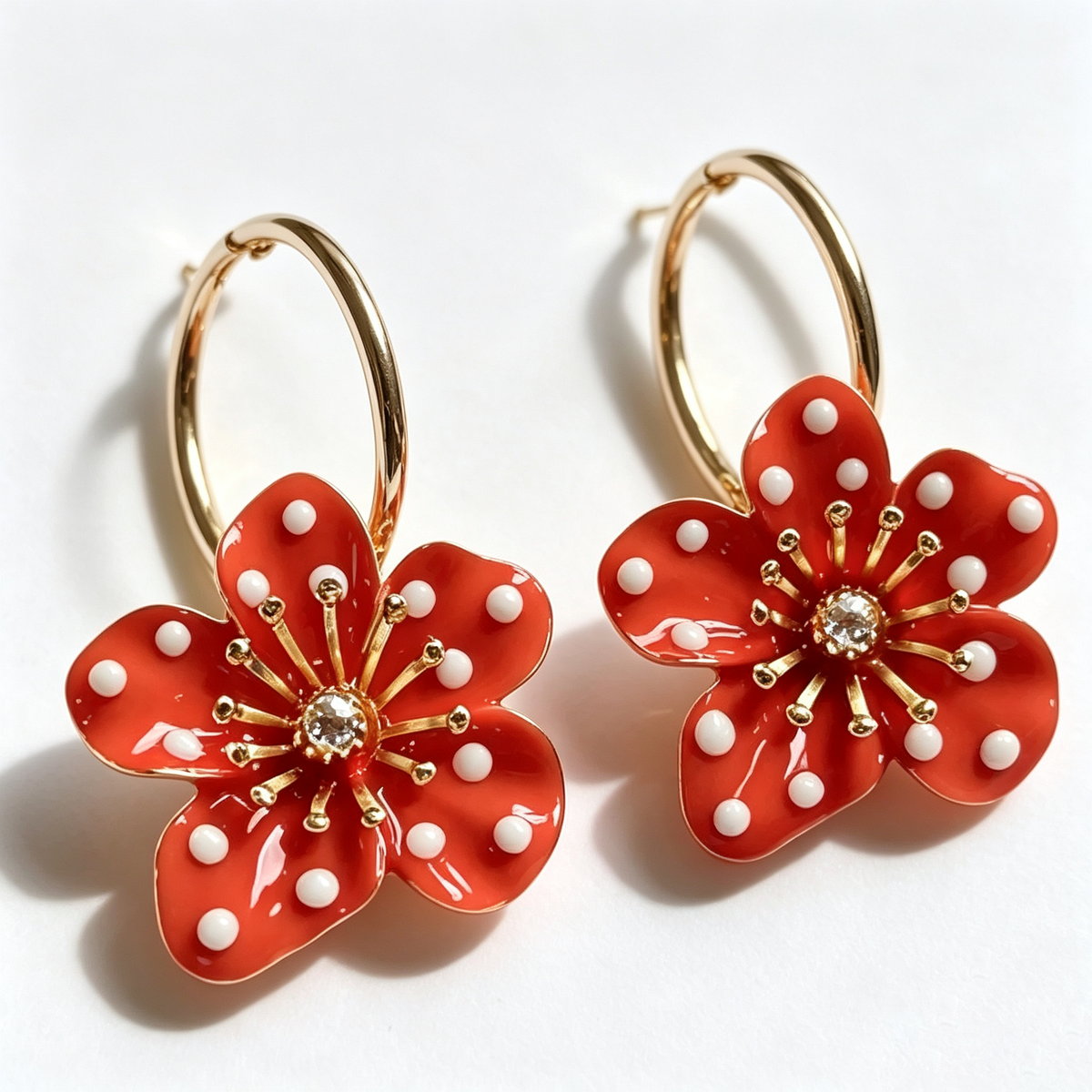 Scarlet Bloom Crystal Floral Hoop Earrings