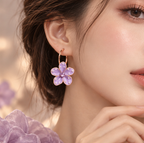 Lavender Blossom Pearl Hoop Earrings