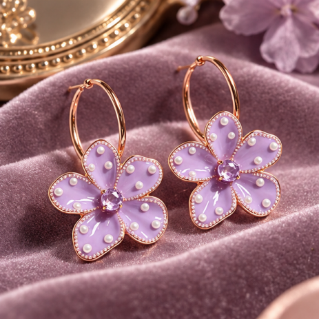Lavender Blossom Pearl Hoop Earrings