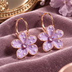 Lavender Blossom Pearl Hoop Earrings