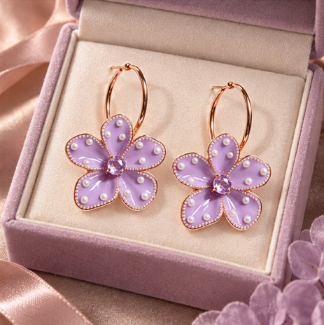 Lavender Blossom Pearl Hoop Earrings