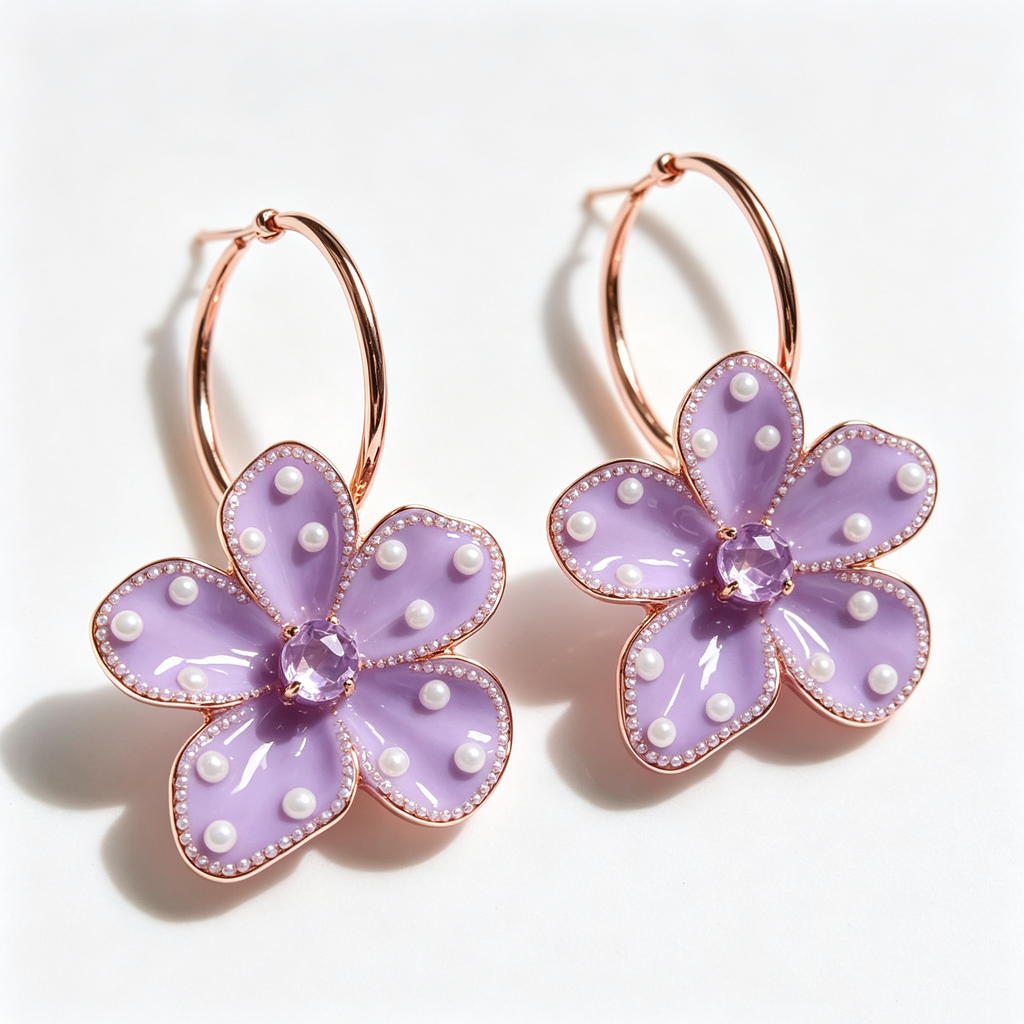 Lavender Blossom Pearl Hoop Earrings