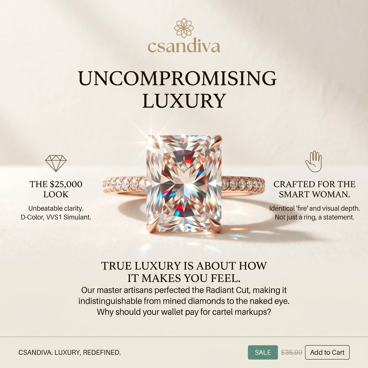 csandiva™ The "Timeless" 9.0ct Radiant Ring - Smart Luxury Alternative & Zero Anxiety Glamour | Claim 90% OFF Today🔥