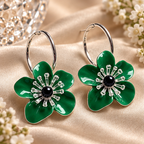Emerald Blossom Flower Hoop Earrings