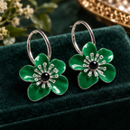 Emerald Blossom Flower Hoop Earrings