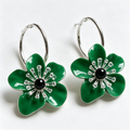Emerald Blossom Flower Hoop Earrings
