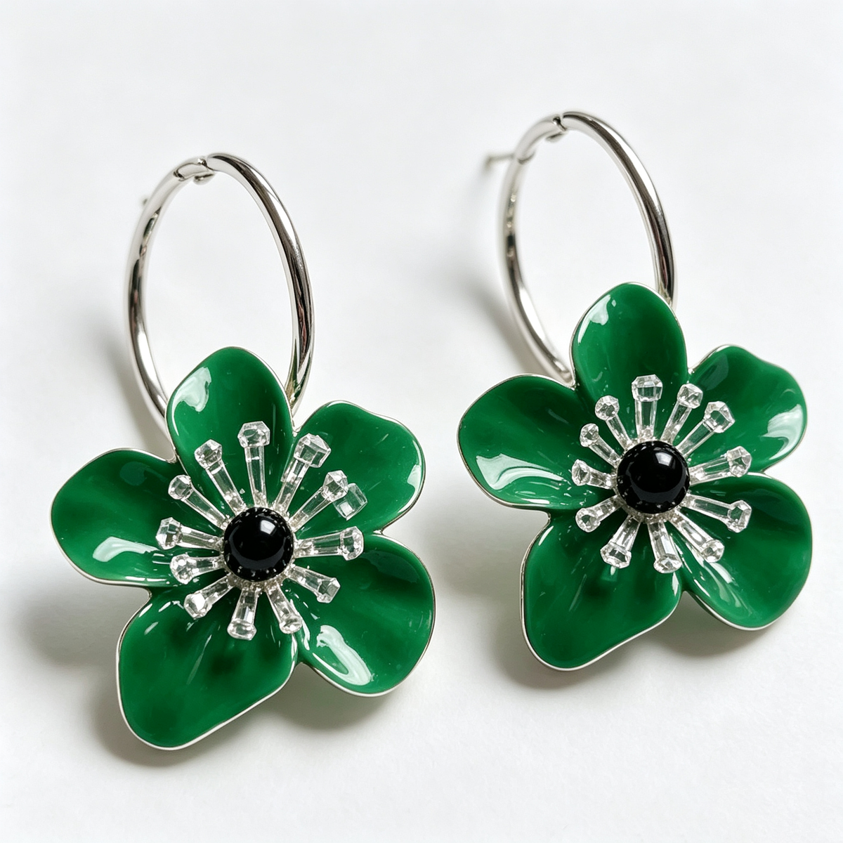 Emerald Blossom Flower Hoop Earrings