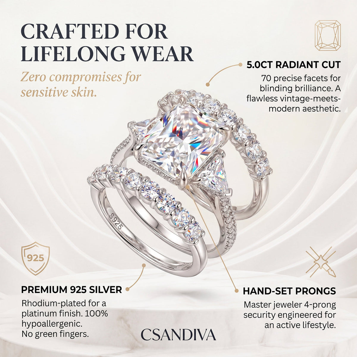 csandiva™ The Timeless Embrace 5.0ct Radiant Ring - Zero Anxiety Glamour & Smart Luxury Alternative | Claim 90% OFF Today🔥