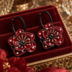 Crimson Blossom Pearl Flower Hoop Earrings