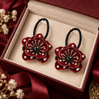 Crimson Blossom Pearl Flower Hoop Earrings