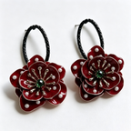 Crimson Blossom Pearl Flower Hoop Earrings