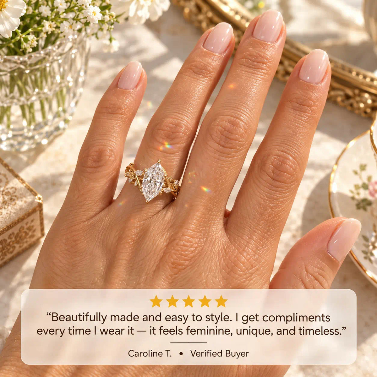 A Nature-Inspired Marquise Lab-Grown Diamond Ring with Romantic Vine & Leaf Details-Last Day Sale-90% OFF🔥