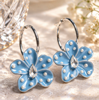 Ocean Blue Blossom Pearl Hoop Earrings