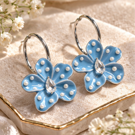 Ocean Blue Blossom Pearl Hoop Earrings