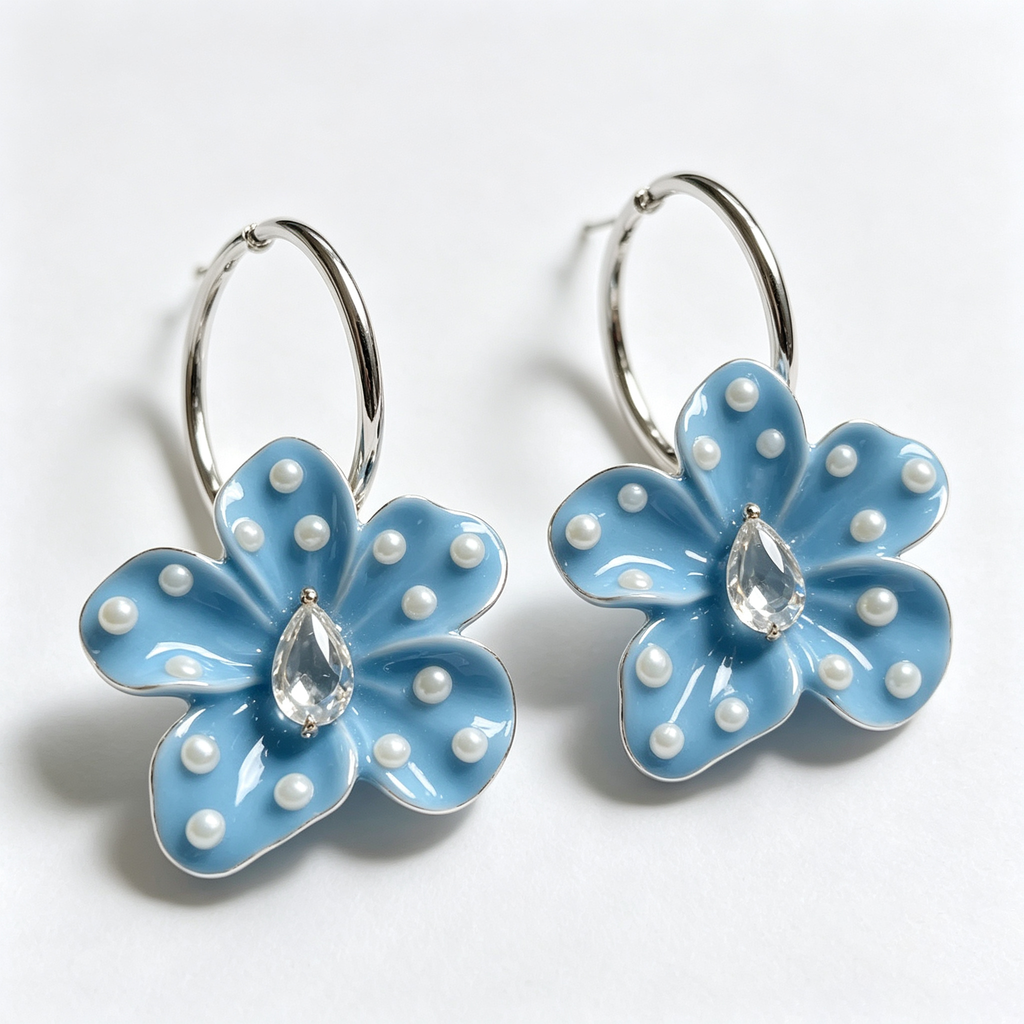 Ocean Blue Blossom Pearl Hoop Earrings