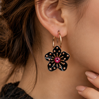Midnight Bloom Ruby Flower Hoop Earrings