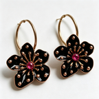 Midnight Bloom Ruby Flower Hoop Earrings