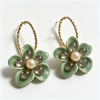 Sage Bloom Pearl Floral Hoop Earrings