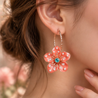 Coral Bloom Pearl Floral Hoop Earrings