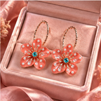 Coral Bloom Pearl Floral Hoop Earrings
