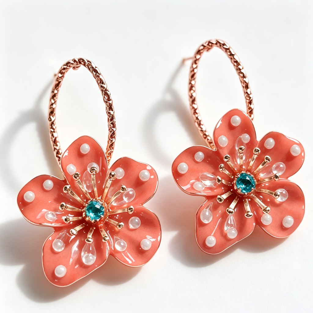Coral Bloom Pearl Floral Hoop Earrings